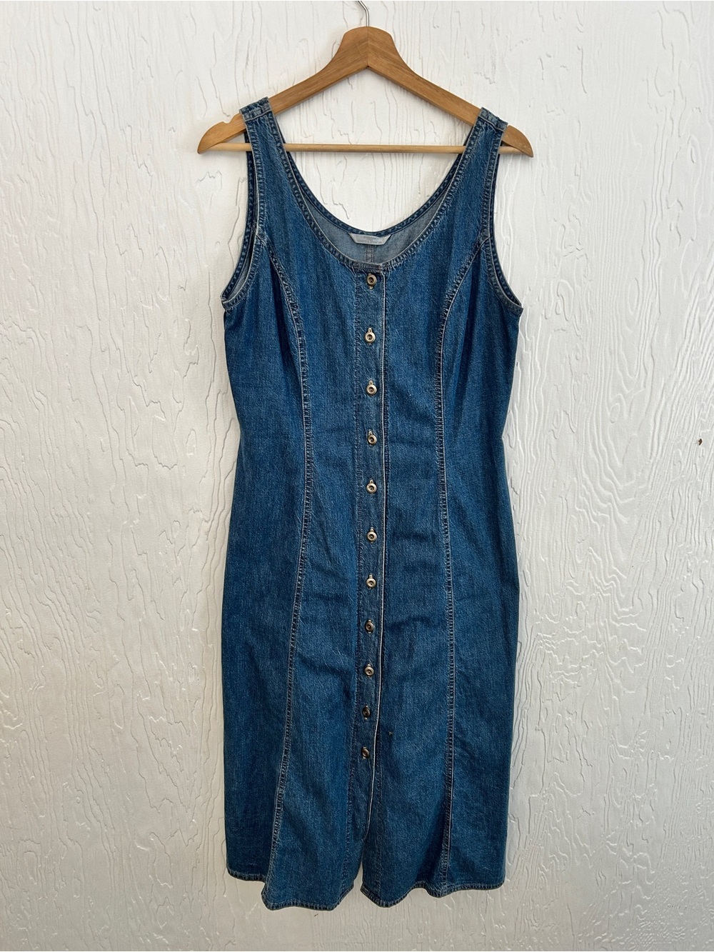 VINTAGE 90s M&S Denim Midi Dress Szโ 6 Buttonfront Sleeveless Grunge Summer